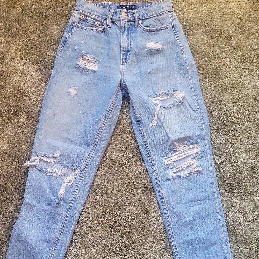 AEROPOSTALE Distressed Blue "SLIM THICK" CURVY MOM jeans